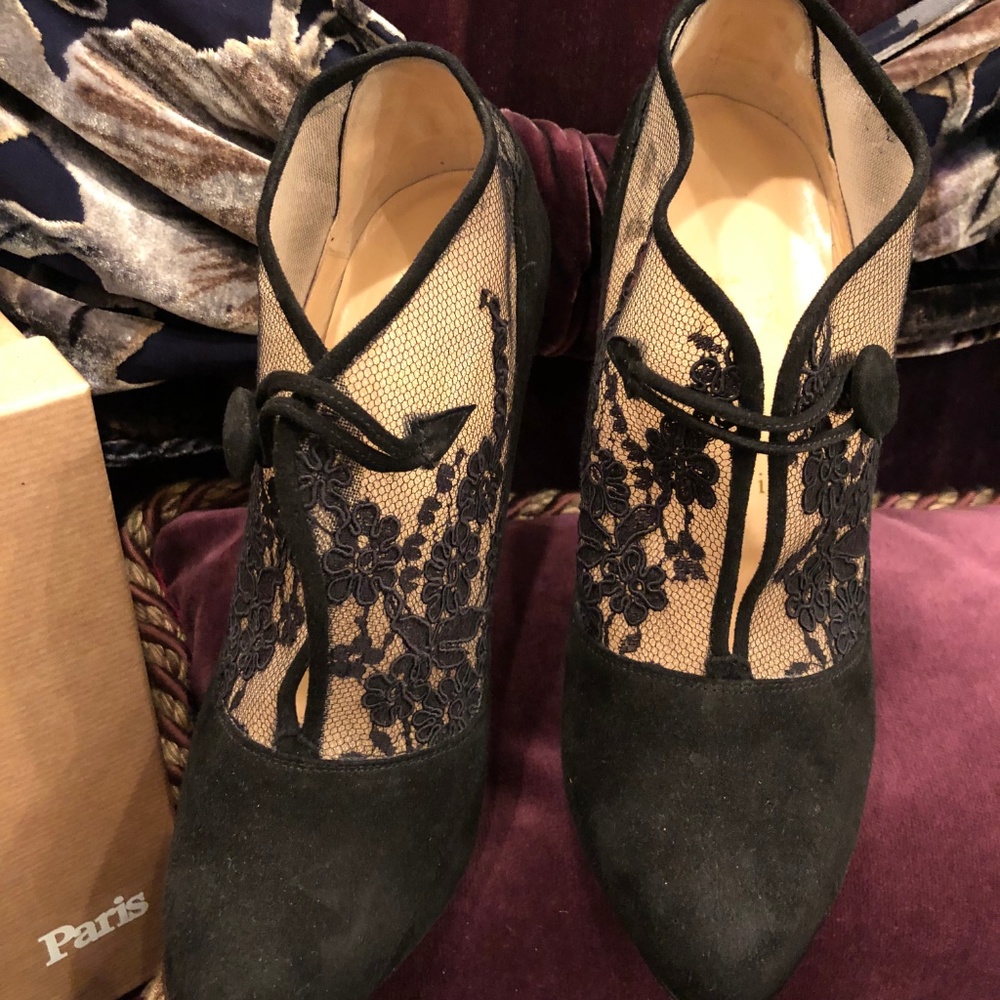 Louboutin Black & Nude Suede Booties - Picture 7 of 8